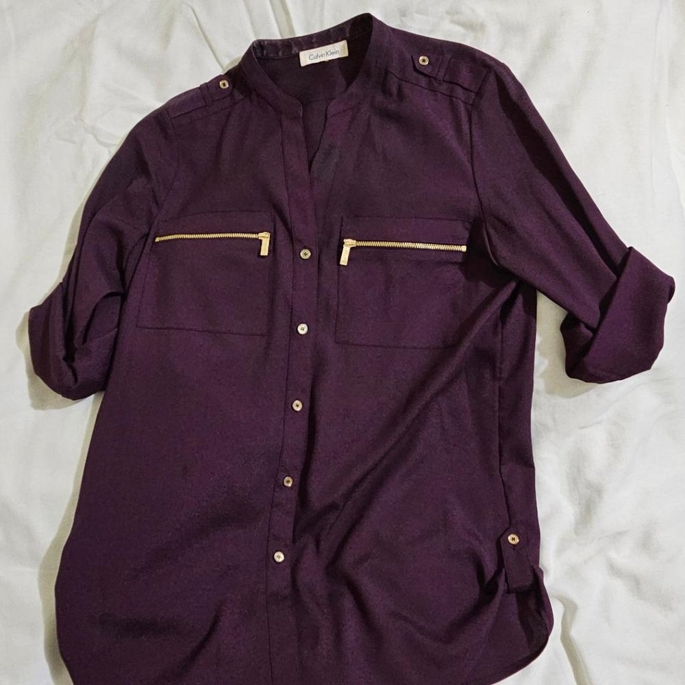 Calvin Klein Buttoned Purple Blouse